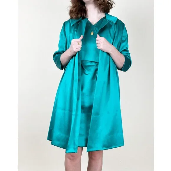 Vintage Matching Mini Dress Overcoat Jacket Coat Coordinating Set Preppy 60s 70s - Picture 3 of 8